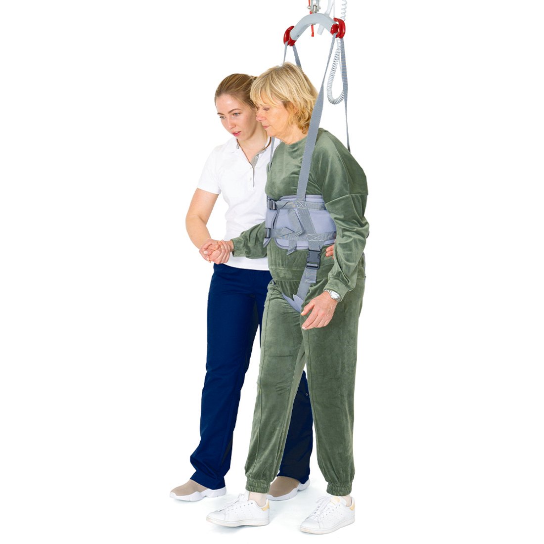 Molift UnoSling Ambulating Vest Carere and patient walking sideview