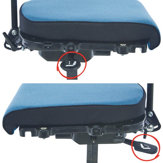 Height and tilt handle under seat (plus back recline on size 3)