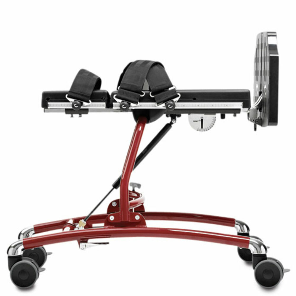 The Caribou tilts from vertical to horizontal. The horizontal position makes it easier for the carer and less stressful for the user to be placed into position. 
The Caribou is designed with a raised frame for easy use of floor hoist.