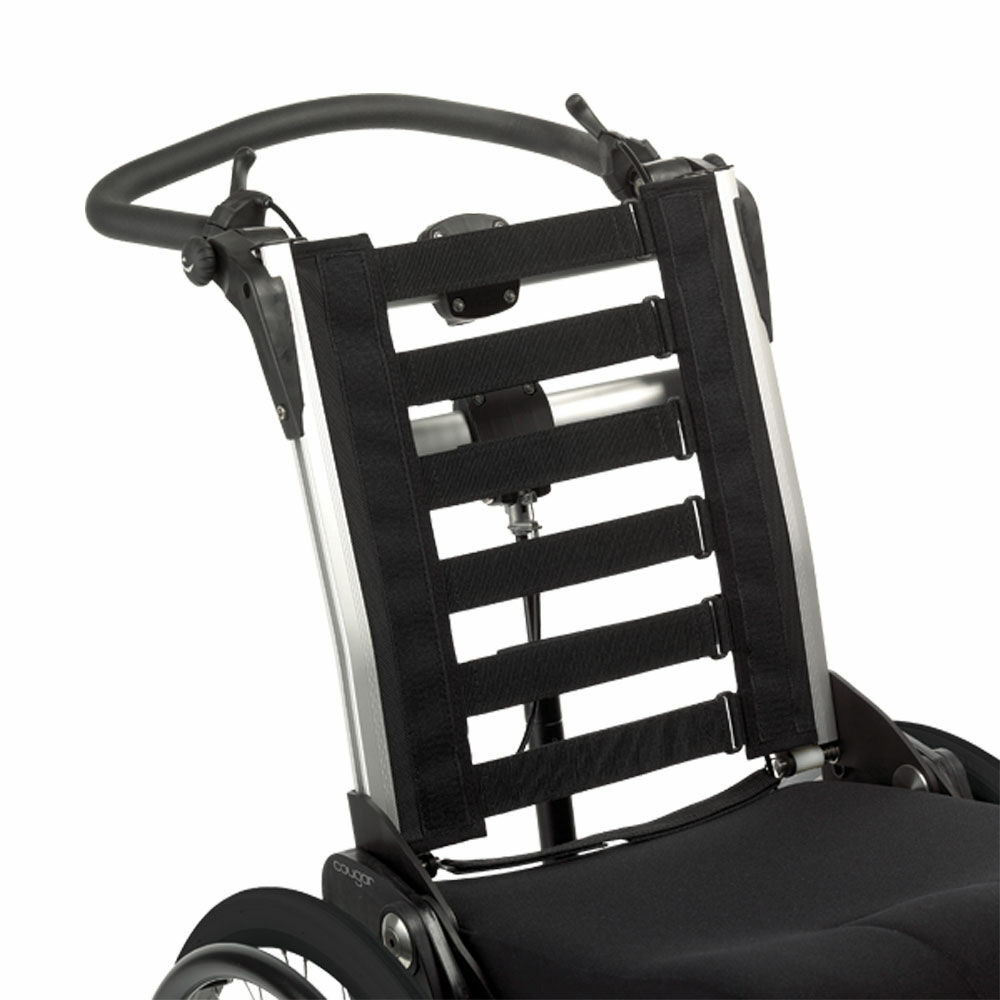 Cougar can be fitted with a wooden board back or the strap back illustrated. Both backs are prepared for velcro fit cushion systems.