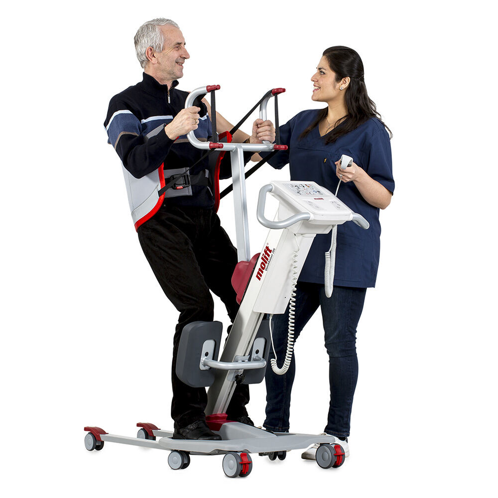 The Active Lifting Arm (4-point sling bar) and the RgoSling Active provides extra support when hoisting from sit to stand.