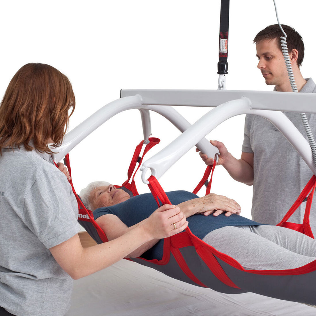 Molift RgoSling Fabric Stretcher is suitable when hoisting in a normal sling would be inappropriate due to medical conditions.