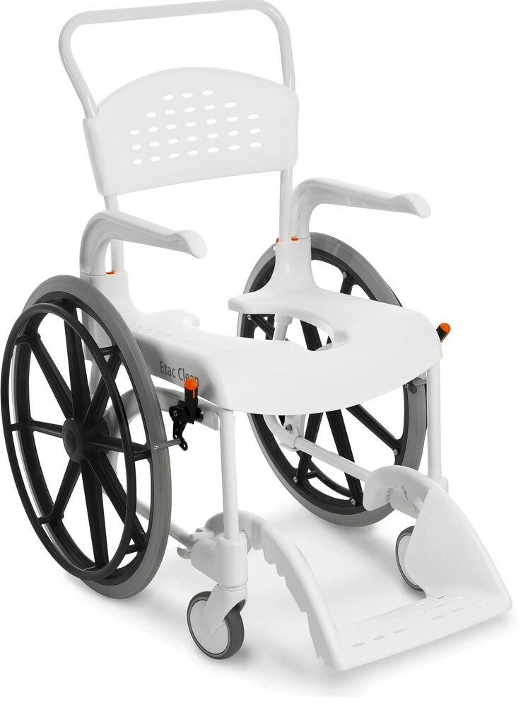 Etac Clean 24 self propelled shower commode chair in white