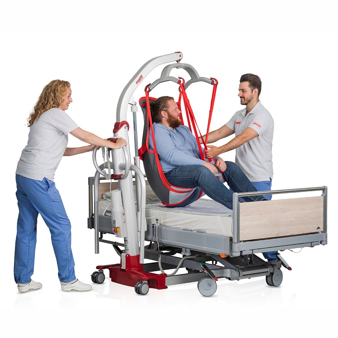 Molift Mover 300 RgoSling MediumBack user with two carers