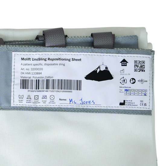Molift UnoSling Repositioning Sheet Label with users name