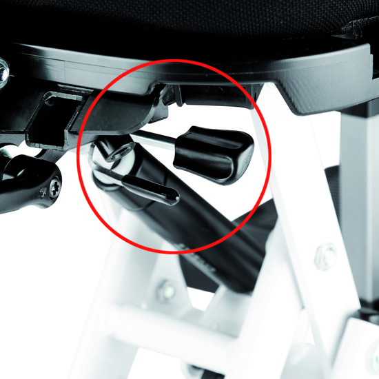 Release handle mounted beneath the seat