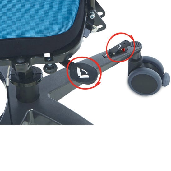 Height pedal with lock-out on frame, tilt handle under seat
