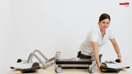 Instructions on how to assembly the sit-to-stand device Molift Transfer Pro.